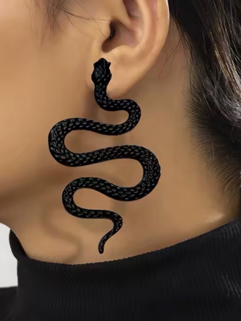 Black Snake Statement Earrings - Fashion Jewelry - Picture 3 of 3